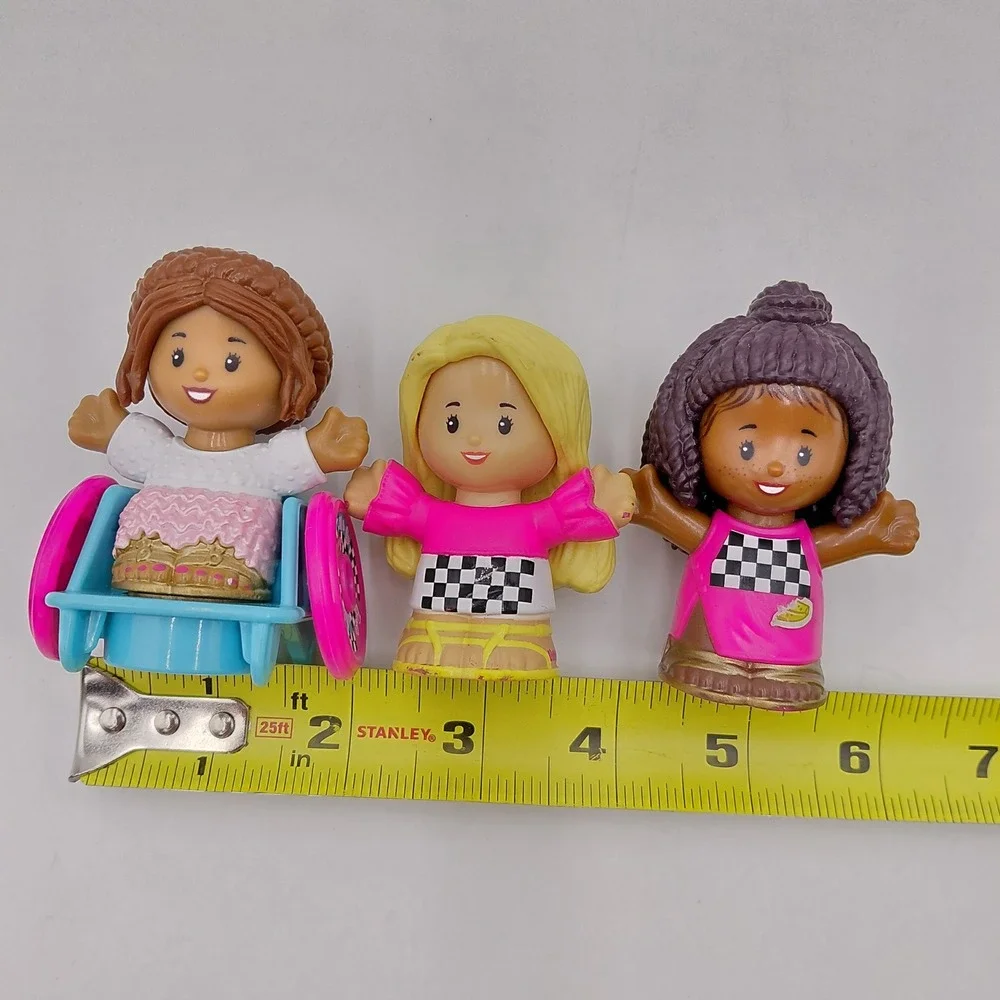 Fisher Price Little People Barbie Figures Lot 3 Girls Wheelchair Pink Checkered